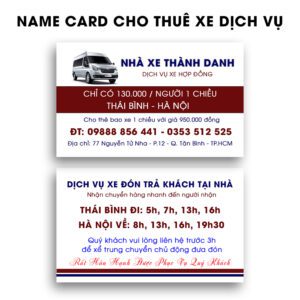 500 Name Card Cho Thuê Xe Dịch Vụ – Nhà Xe Thành Danh | Mẫu Danh Thiếp Xe Hợp Đồng Tuyến Thái Bình – Hà Nội