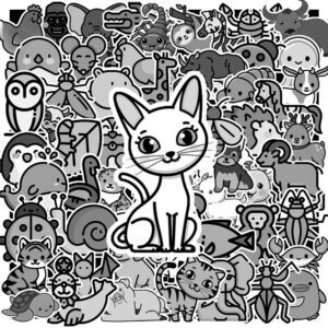 Bộ 100 Sticker Động Vật Dễ Thương Trắng Đen – Cưng Xỉu, Dán Là Nghiện!