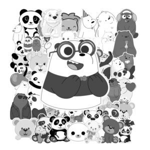 Bộ 100 Sticker Hình Gấu Trắng Đen – Đáng Yêu, Ngộ Nghĩnh, Siêu Chill