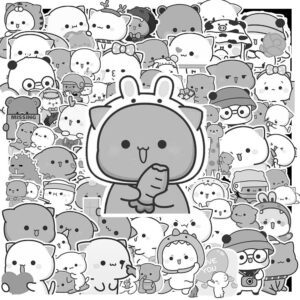 Bộ 100 Sticker Mèo Mochi Trắng Đen – Siêu Cute, Siêu Biểu Cảm, Dán Là Nghiện Sticker Meo Mochi Trang Den 2