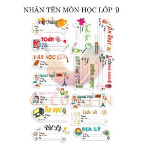 Combo 14 Nhãn Tên Môn Học Lớp 9 – Rõ Môn Rõ Vở – Học Tập Gọn Gàng – Dễ Nhận Biết