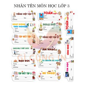 Combo 15 Nhãn Tên Môn Học Lớp 3 – Thiết Kế Dễ Thương – Dễ Dán – Ghi Chép Thuận Tiện