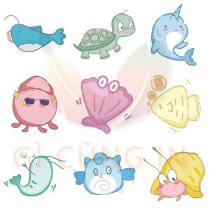 Bộ 50 Sticker Hoạt Hình Đại Dương – Dễ Thương, Màu Pastel, Decor Sổ & Góc Học Tập ContactSheet 005 2