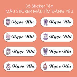 150 Sticker Tên Học Sinh Mẫu Sticker Màu Tím Đáng Yêu (3,3x1cm) – Nhân Vật Dễ Thương, Dán Siêu Bền, In Theo Tên Riêng