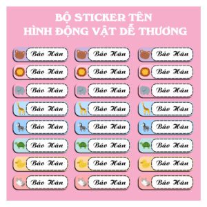 150 Sticker Tên Học Sinh Hình Động Vật Dễ Thương (3,3x1cm) – Bé Vui Học, Không Lo Thất Lạc