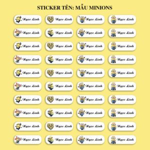 150 Sticker Tên Học Sinh Mẫu Minions (3,3x1cm) – Dễ Thương, Siêu Quậy, Bé Nào Cũng Mê