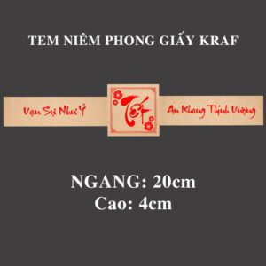Tem Niêm Phong Giấy Kraft Tết Ngang 20cm – Câu Chúc Đỏ May Mắn, Dán Túi Hộp Sang Trọng