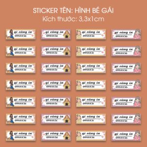 150 Sticker Tên Học Sinh Hình Bé Gái (3,3x1cm) – Dịu Dàng, Xinh Xắn, Bé Nào Cũng Thích