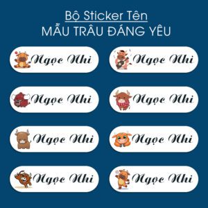150 Sticker Tên Học Sinh Mẫu Trâu Đáng Yêu (3,3x1cm) – Cực Chill, Cực Dễ Thương Cho Bé