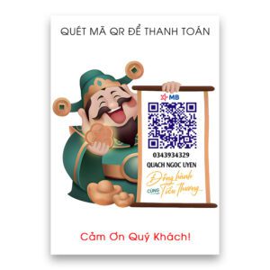 Combo 8 Poster Mã QR Thanh Toán – Hình Ông Thần Tài Cầm Bảng Lụa, Thiết Kế May Mắn & Lịch Sự