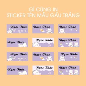 Bộ 150 Sticker Tên Mẫu Gấu Trắng – Dễ Thương, Tinh Tế, Cá Nhân Hóa