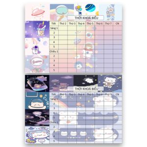 Bộ 2 Thời Khóa Biểu Dán Vở Chủ Đề Vũ Trụ Dễ Thương – Bé Tự Sắp Xếp Giờ Học Gọn Gàng