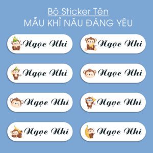 150 Sticker Tên Học Sinh Mẫu Khỉ Nâu Đáng Yêu (3,3x1cm) – Siêu Tăng Động, Bé Dán Là Thích