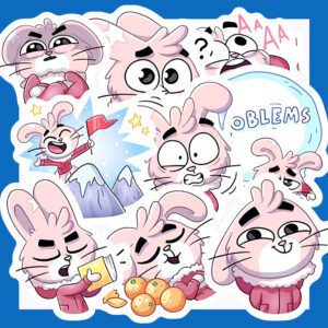 Bộ Sticker Thỏ Hồng – Đáng Yêu, Chill, Năng Lượng Dễ Thương