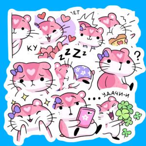 Bộ 24 Sticker Chuột Hồng – Dễ Thương, Xinh Xắn, Decor Góc Học Tập Thêm Chill