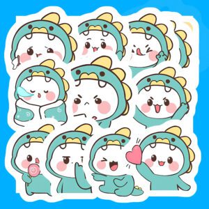 Bộ 42 Sticker Khủng Long – Dễ Thương, Tươi Vui, Decor Mọi Không Gian