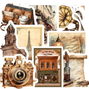 Bộ 25 Sticker Vintage 1 – Cafe, Máy Đánh Chữ, Đĩa Than, Decor Chill Cổ Điển poster1 215
