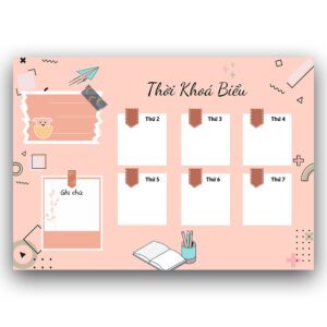 Poster Thời Khoá Biểu Dễ Thương – Màu Hồng Pastel, Kèm Khung Ghi Chú
