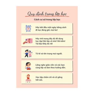Poster Quy Định Trong Lớp Học – Minh Họa Dễ Thương, Truyền Cảm Hứng Học Tập