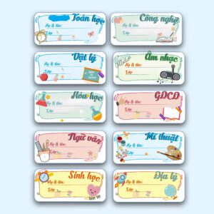 Combo 10 Nhãn Vở Môn Học Đầy Màu Sắc – Dán Vở Siêu Xinh Cho Học Sinh