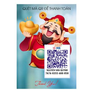 Combo 8 Poster Mã QR Thanh Toán – Hình Thần Tài Cười Rước Lộc Về Nhà