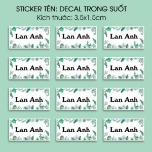 150 Sticker Tên Decal Nhựa Họa Tiết Cây Lá (3,5x1,5cm) – Tươi Mát, Tối Giản, Dán Đâu Cũng Đẹp