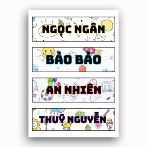 150 Sticker Tên Doodle Nền Trắng Màu Sắc (3,3x1cm) – Nổi Bật, Cá Tính, Dễ Thương