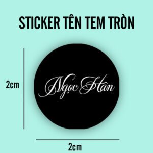 150 Sticker Tên Tem Tròn 2cm – Màu Đen Chữ Trắng Sang Trọng