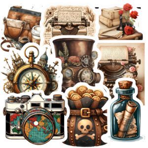 Bộ 25 Sticker Vintage 1 – Cafe, Máy Đánh Chữ, Đĩa Than, Decor Chill Cổ Điển poster3 183