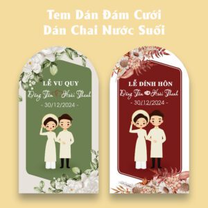 Combo 100 Tem Dán Đám Cưới – Dán Chai Nước Suối – Thiết Kế Đáng Yêu, Trang Trọng, Cá Tính