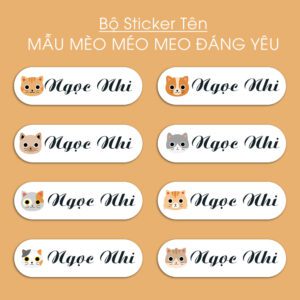 150 Sticker Tên Học Sinh Mẫu Mèo Đáng Yêu (3,3x1cm) – Dành Cho Bé Yêu Thích Mèo Con, In Tên Riêng