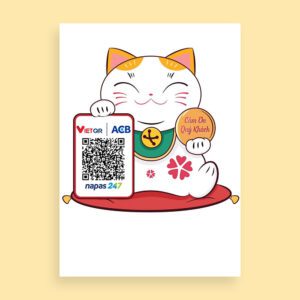 Combo 8 Tấm Decal Mèo Thần Tài Cầm Mã QR – Thiết Kế Đáng Yêu, Hút Lộc Về Quán