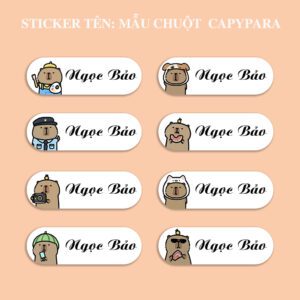 150 Sticker Tên Học Sinh Mẫu Chuột Capybara Đáng Yêu (3,3x1cm) – Bé Chill Chuẩn Gu, Ba Mẹ An Tâm Tuyệt Đối
