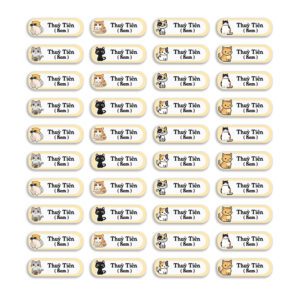 150 Sticker Tên Hình Mèo (3.3x1cm) – Sticker Dán Tên Cá Nhân Dễ Thương, Dành Cho Bé Gái Yêu Mèo
