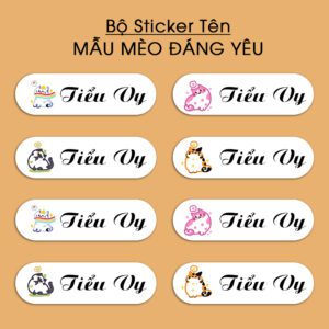 Bộ 300 Sticker Tên Mèo Đáng Yêu – In Tên Theo Yêu Cầu – Kích Thước 3.3x1cm