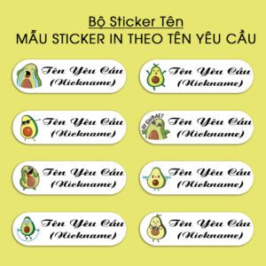 Bộ 300 Sticker Tên In Theo Yêu Cầu – Mẫu Trái Bơ Dễ Thương