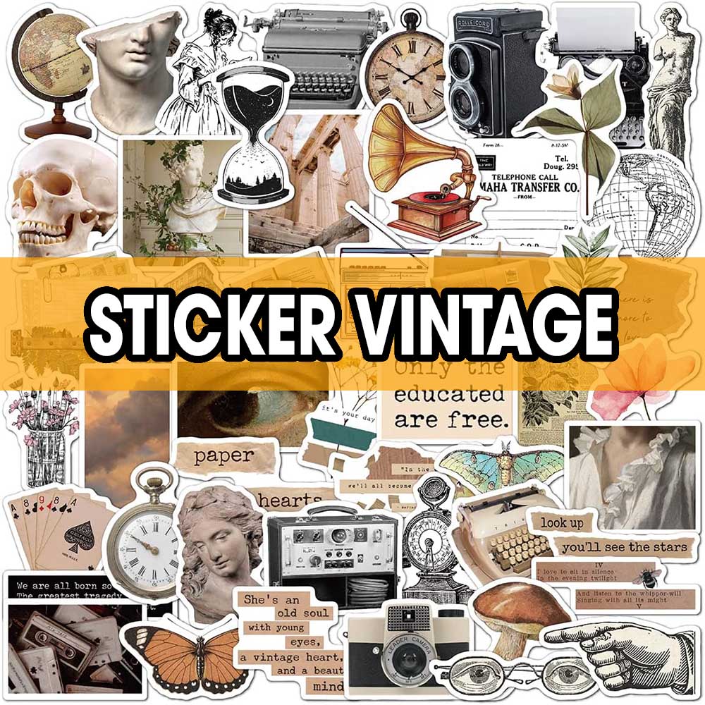Bộ Sticker Vintage Tone Nâu Decor Bullet Journal Siêu Xinh sticker vintage