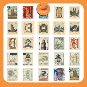 Bộ Sticker Tem Vintage – 50 Hình Kiểu Cổ Điển, Đậm Chất Retro poster1 10