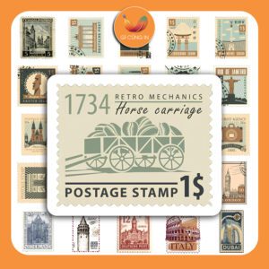 Bộ Sticker Tem Vintage – 50 Hình Kiểu Cổ Điển, Đậm Chất Retro