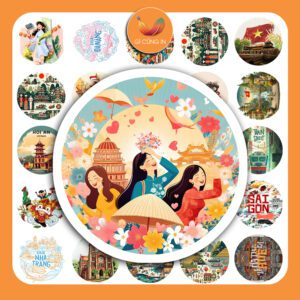 Sticker Việt Nam – Bộ 50 Hình Vẽ Văn Hóa, Ẩm Thực & Cảnh Đẹp Đậm Bản Sắc